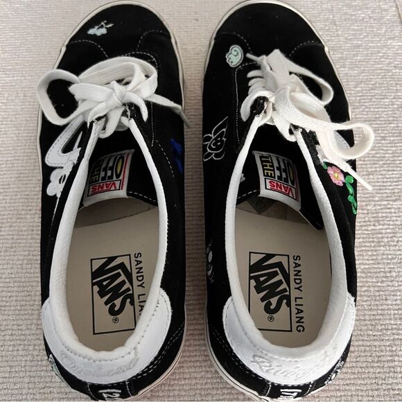 Vans Black Floral Embroidered Sneakers Men's 10.5 Women's 12 - Picture 6 of 8